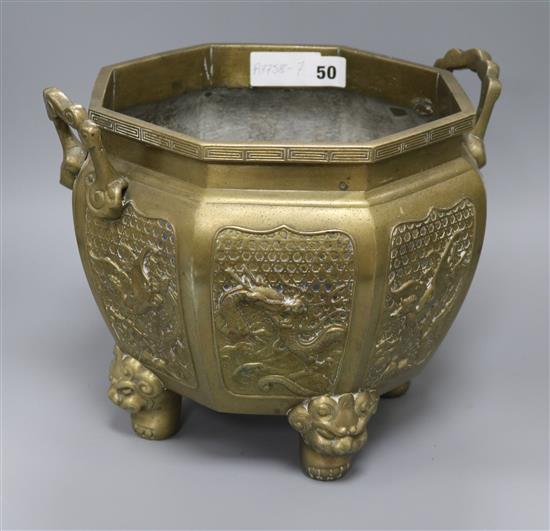 A large Japanese brass censer height 25cm